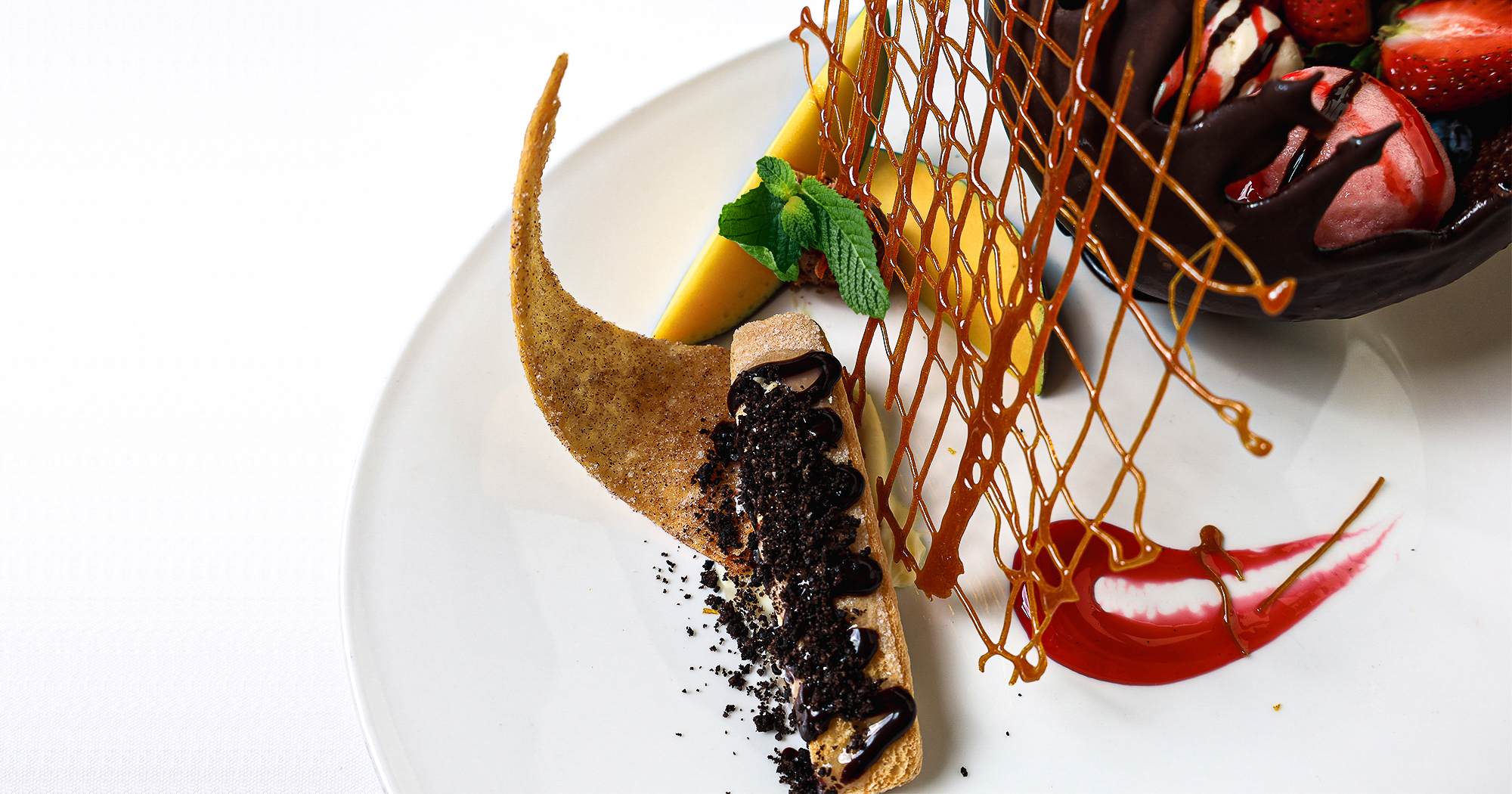 Close-up of a dessert plate.